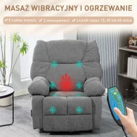 HOMCOM Fotel Relax z funkcją masażu, Regulowany obrotowy fotel masujący, 4 kieszenie boczne i pilot, Ciemnoszary(m-4)