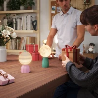 Set di Lampade da Tavolo in Stile Planetario di HOMCOM, a Tre Colori, USB, in Plastica, Bianco(m-3)