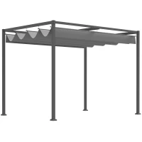 Outsunny Pérgola de Jardín 3x2m Cenador de Techo Retráctil de Poliéster Recubrimiento Resistente para Celebraciones Fiestas Gris(m-11)