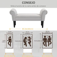HOMCOM Banco Zapatero Banqueta con Brazos Tapizada tipo Banco de Madera para Dormitorio Salón Recibidor 102x36x51cm Carga 130kg(m-4)