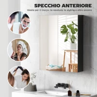 HOMCOM Armadietto Pensile Bagno 2 Ante con Specchiera e 2 Ripiani Interni in MDF, 60x15x75 cm, Nero(m-6)