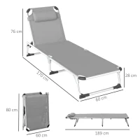 Outsunny Foldable Outdoor Sun Lounger Set of 2, Reclining Lounge Chair Camping Bed Cot with Pillow 4-Level Adjustable Back Aluminium Frame, Light Grey(m-3)