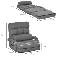 HOMCOM Sillón Cama con Función de Sofá Acolchado Respaldo Ajustable de 5 Posiciones Gris Oscuro(m-3)