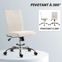 HOMCOM Chaise de bureau sans accoudoirs, fauteuil de bureau, hauteur réglable et pivotant 360°, 43 x 56 x 78-88 cm, crème(m-7)