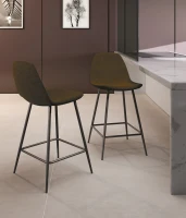 STONES Set 2 scaune de bar din piele ecologică moka vintage cu picioare metalice antracit(m-1)