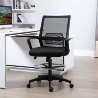 Vinsetto Bürostuhl, Höhenverstellbarer Schreibtischstuhl mit Fußablage, Netz-Rückenlehne, rollbar, Kunststoff, Schwarz(m-9)