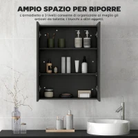 HOMCOM Armadietto Pensile Bagno 2 Ante con Specchiera e 2 Ripiani Interni in MDF, 60x15x75 cm, Nero(m-4)