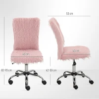 HOMCOM Plush Office Desk Chair, Modern Armless Swivel Vanity Chair with Adjustable Height for Home Office, Bedroom, Living Room, Pink(m-3)