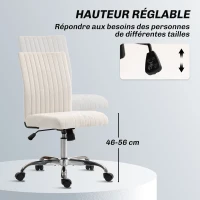 HOMCOM Chaise de bureau sans accoudoirs, fauteuil de bureau, hauteur réglable et pivotant 360°, 43 x 56 x 78-88 cm, crème(m-6)