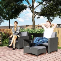 Outsunny Five Piece Rattan Garden Furniture Set with 2-Tier Coffee Table and Ottomans - Grey(m-2)