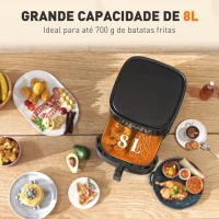 HOMCOM Fritadeira sem Óleo 8 L Air Fryer 1700 W com Temperatura Regulável 80-200°C 8 Programas Painel Tátil Temporizador 32,5x41x32 cm Preto(m-7)
