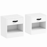 HOMCOM Conjunto de 2 Mesas de Cabeceira para Dormitório Estreitas com Gaveta e Compartimento Aberto 39x28x41 cm Branco(m-1)