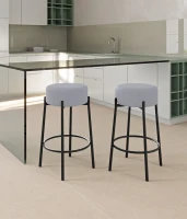 STONES Set 2 scaune de bar din țesătură gri deschis cu picioare metalice negre 41cm X 41cm H. 67cm(m-2)