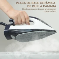 HOMCOM Ferro com Caldeira 2800W 100 g/min 8 Bares Função ECO Base de Cerâmica Desligamento Automático Sistema Anticalcário Autolimpeza Depósito Amovível 2 L Azul(m-6)