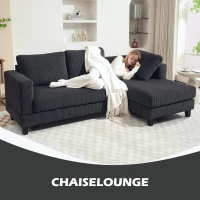 HOMCOM Ecksofa, L-förmiges 3-Sitzer-Sofa mit Chaiselongue, Holzkonstruktion, 8 Beine, Cordstoff, Schaumstoffpolsterung, Grau(m-4)