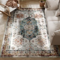 HOMCOM Alfombra Vintage Antideslizante y Lavable de Pelo Corto para Salón y Dormitorio, 230x160 cm, Multicolor(m-5)