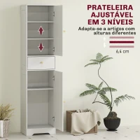 HOMCOM Coluna Casa de Banho com 2 Portas Arqueadas Gaveta e Prateleiras Ajustáveis Armário Alto Casa de Banho 40x29,5x170 cm Branco com Veios(m-5)