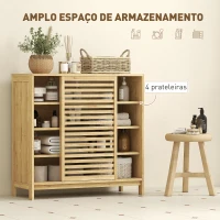 HOMCOM Armário de Casa de Banho em Bambu com 2 Portas de Correr Desenho com Ripas 4 Prateleiras Móvel Auxiliar de Arrumação 80x34x80 cm Madeira(m-4)
