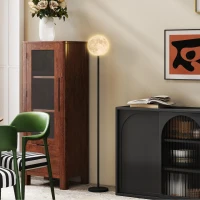 HOMCOM Lámpara de pie con pantalla en forma de luna interruptor de pie 3 temperaturas de color metálica Negro(m-5)
