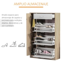 HOMCOM Mueble Zapatero de 3 Puertas para 18-27 Pares de Zapatos Zapatero Moderno con Cajón y Puerta 84x30x132 cm Natural(m-5)