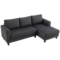 HOMCOM Ecksofa, L-förmiges 3-Sitzer-Sofa mit Chaiselongue, Holzkonstruktion, 8 Beine, Cordstoff, Schaumstoffpolsterung, Grau(m-10)