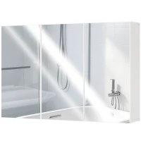 HOMCOM Mobiletto con Specchio da Bagno, Mobiletto da Bagno con 3 Porte Specchiate, Montaggio a Parete, 90 x 15,5 x 60 cm, Truciolato, Bianco(m-5)