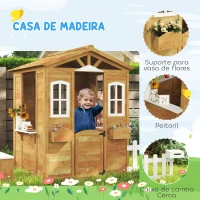 Outsunny Casa de Madeira para Crianças com Caixa de Correios Banco e Floreira 205x119x140 cm Madeira e Branco(m-4)