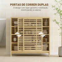 HOMCOM Armário de Casa de Banho em Bambu com 2 Portas de Correr Desenho com Ripas 4 Prateleiras Móvel Auxiliar de Arrumação 80x34x80 cm Madeira(m-6)
