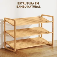 HOMCOM Sapateira de 3 Níveis Estante para Sapatos em Bambu para 12 Pares de Sapatos 76x33x50,8 cm Madeira(m-4)