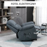 HOMCOM Fotel masujący z funkcją podnoszenia, Fotel z funkcją podnoszenia, 8 silników wibracyjnych, z pilotem, szary(m-5)