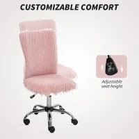 HOMCOM Plush Office Desk Chair, Modern Armless Swivel Vanity Chair with Adjustable Height for Home Office, Bedroom, Living Room, Pink(m-6)