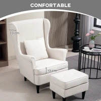 HOMCOM Sillón con Reposapiés Respaldo Alto Capitoné Patas de Madera Almohada Acolchada y Tapizado en Lino Beige(m-5)