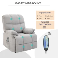 HOMCOM fotel do masażu z funkcją pomocy przy wstawaniu fotel relaksacyjny z funkcją ogrzewania regulowany kąt nachylenia USB pilot plusz krótkowłosy szary 80 x 97 x 104 cm(m-6)