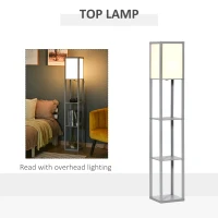 HOMCOM 3-Tier Floor Lamp, Floor Light with Storage Shelf, Reading Standing Lamp with Acrylic Shade for Living Room, Bedroom, Kitchen, Dining Room, Office, Dorm, 160cm, Grey(m-6)