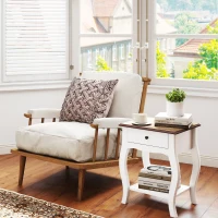 HOMCOM Conjunto de 2 Mesas de Cabeceira com Gaveta Estante Aberto e Bancada Efeito Carvalho Estilo Francês 45x35x55 cm Branco e Carvalho(m-7)