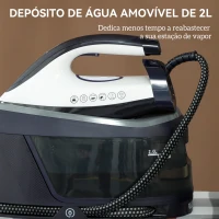 HOMCOM Ferro com Caldeira 2800W 100 g/min 8 Bares Função ECO Base de Cerâmica Desligamento Automático Sistema Anticalcário Autolimpeza Depósito Amovível 2 L Azul(m-5)