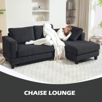 HOMCOM Canapé d'angle en velours côtelé 3 places avec méridienne et coussin à ressorts épais, largeur 214 cm, gris foncé(m-4)