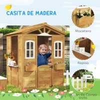 Outsunny Casita Infantil Exterior de Madera con Buzón Ventanas Jardinera Mostrador y Banco para Niños a Partir de 3 Años Natural(m-4)
