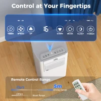 HOMCOM 5000 BTU Portable Air Conditioner, 4-in-1 Air Conditioning Unit, Dehumidifier, Cooling, Fan, Sleep Mode, with Remote Control, 2 Speeds, 24H Timer, Window Venting Kit, 12m²(m-6)