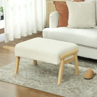 HOMCOM Repose-Pieds Pouf avec Coussin Doux Pieds en Bois Repose-Pieds avec Aspect Côtelé Crème(m-2)