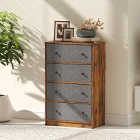 HOMCOM Chest of Drawers, Dresser with 4 Fabric Drawers - Grey and Rustic Brown(m-9)