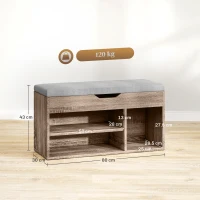 HOMCOM Shoes Cabinet Bench Hidden Storage Padded Seat Organiser Footwear Rack Hallway Grey Wood Grain(m-3)