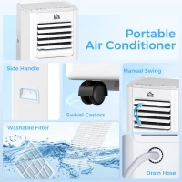 HOMCOM 5000 BTU Portable Air Conditioner, 4-in-1 Air Conditioning Unit, Dehumidifier, Cooling, Fan, Sleep Mode, with Remote Control, 2 Speeds, 24H Timer, Window Venting Kit, 12m²(m-9)