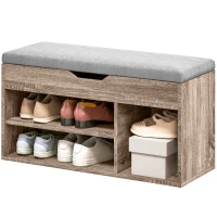 HOMCOM Shoes Cabinet Bench Hidden Storage Padded Seat Organiser Footwear Rack Hallway Grey Wood Grain(m-11)