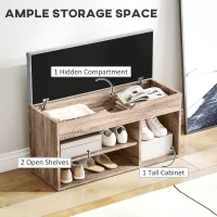 HOMCOM Shoes Cabinet Bench Hidden Storage Padded Seat Organiser Footwear Rack Hallway Grey Wood Grain(m-5)
