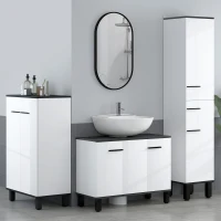 HOMCOM Armario de Baño Mueble Auxiliar de Baño con Puertas Estantes Ajustables y Sistema Anti-vuelco 60x34x94 cm Blanco Brillo(m-2)