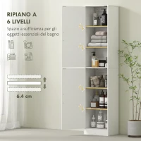HOMCOM Mobile Colonna Bagno a 2 Armadietti con 6 Ripiani Regolabili, in Legno, 40x35x180 cm, Bianco(m-4)