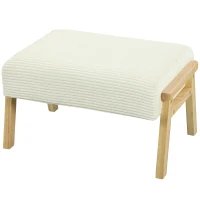 HOMCOM Repose-Pieds Pouf avec Coussin Doux Pieds en Bois Repose-Pieds avec Aspect Côtelé Crème(m-1)
