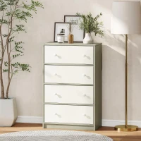HOMCOM Commode 4 Tiroirs Pliables avec Poignées Doubles, en Bois, Acier et Tissu, 58x30x91 cm, Blanc et Gris(m-3)