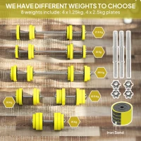HOMCOM 20KGS 2-In-1 Dumbbell & Barbell Adjustable Set Strength Muscle Exercise Fitness Plate Bar Clamp Rod Home Gym Sports Area, Yellow(m-8)
